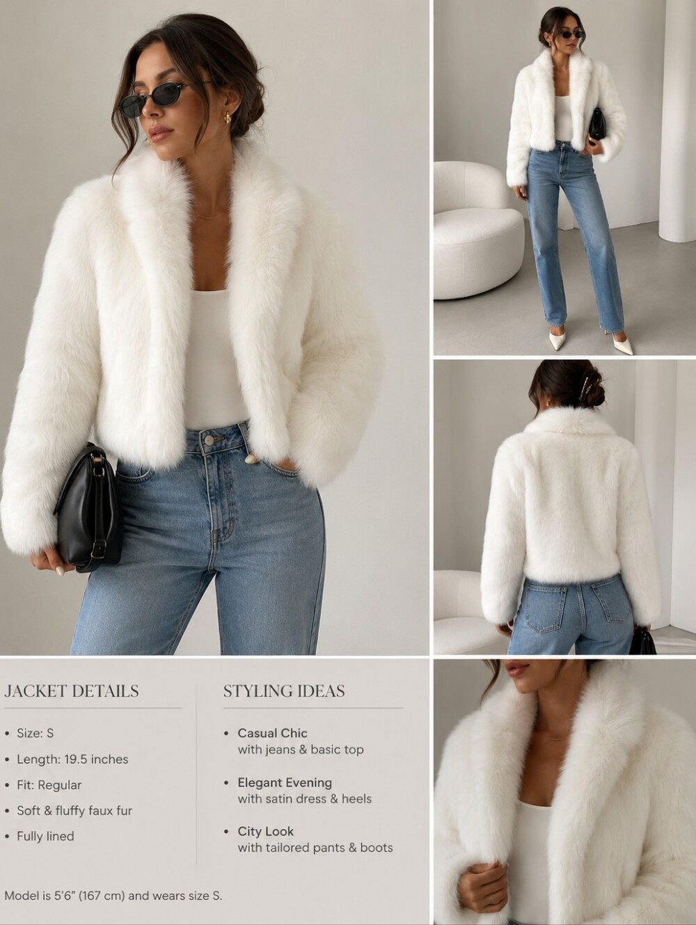 VIVICA Ivory Teddy Jacket Rabbit Fur Body/Fux Fur Collar Size S